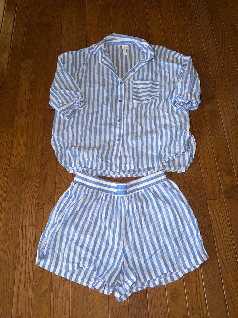 Women Blue & White Striped Pajama Set